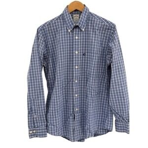 Brooks Brothers Button‎ Down Shirt Slim Men Medium Blue Plaid Cotton Long Sleeve